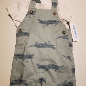 Carter's Green Alligator Print Overalls